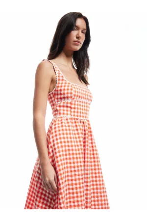 Rochie in carouri cu croiala in A si buzunare