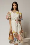 Rochie ivoar din bumbac cu imprimeuri florale