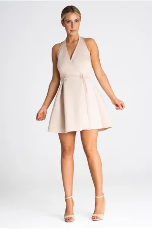 Rochie jacheta fara maneci - bej - poliester -
