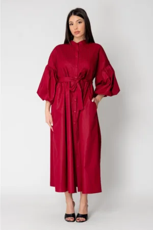 Rochie larga tip camasa cu cordon Bordeaux 15536