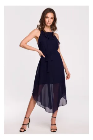 Rochie legata in jurul gatului - albastru marin - XXL