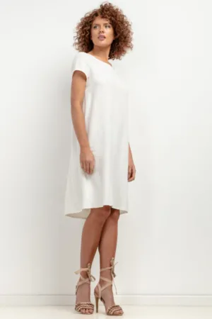 Rochie lejera din amestec de in - cu pliu pe spate T403 alb nisip