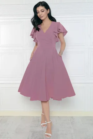 Rochie lila de zi cu buzunare laterale