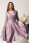 Rochie lila din tafta in clos cu cordon in talie- Ella Collection Adria