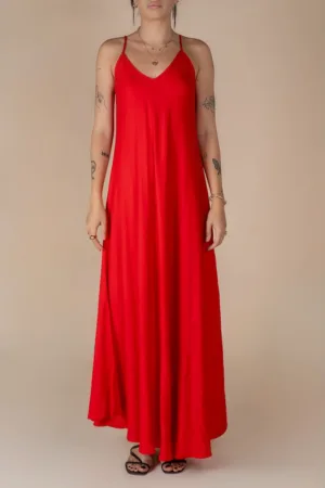 Rochie lunga A line din in Red