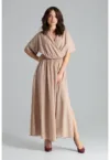 Rochie lunga  L055 - eleganta - cu talie elastica - bej - poliester 100%