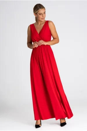 Rochie lunga M960 - rosie - fara maneci - poliester-elastan
