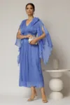 Rochie lunga albastra de seara din voal peliculizat