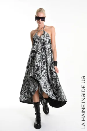 Rochie lunga asimetrica cu imprimeu paisley