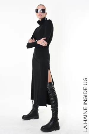 Rochie lunga asimetrica cu snur reglabil