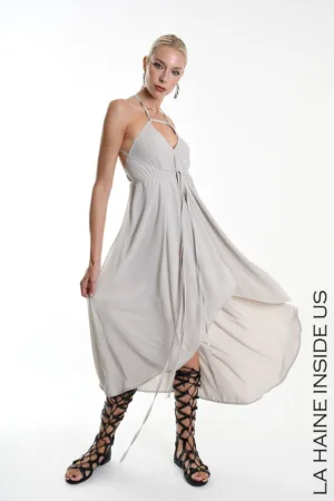 Rochie lunga asimetrica cu spatele gol