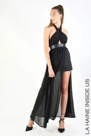 Rochie lunga asimetrica cu spatele gol - Negru -