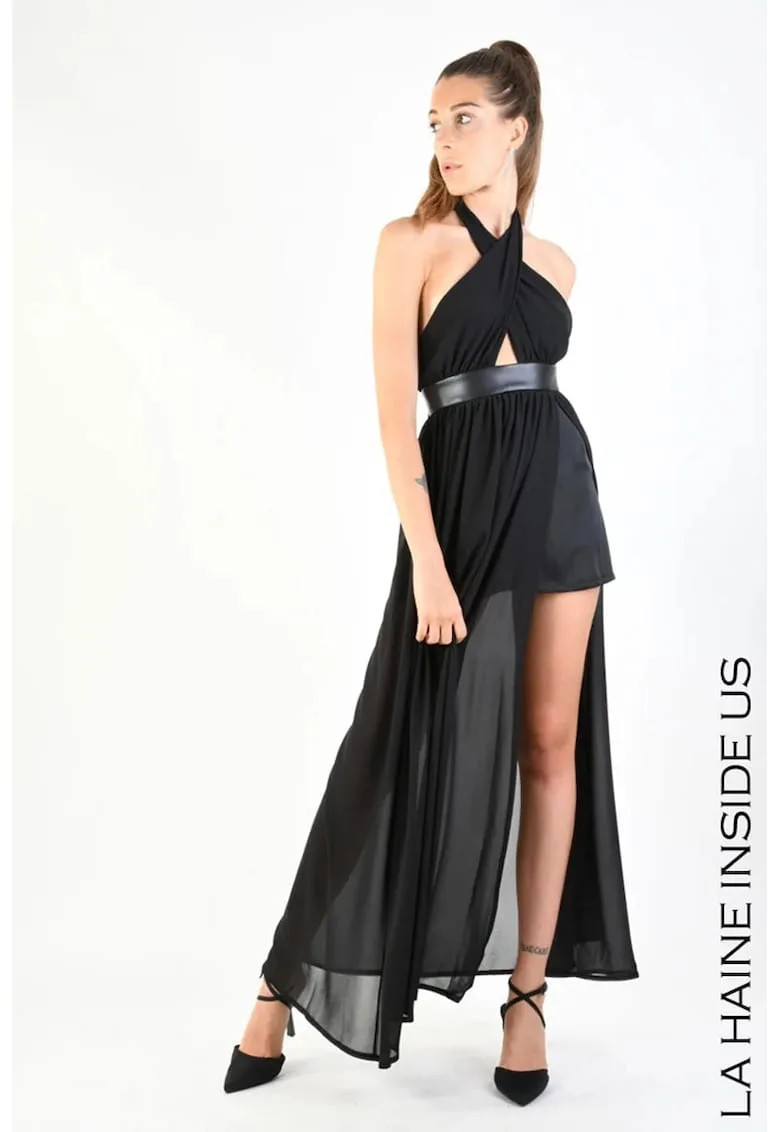 Rochie lunga asimetrica cu spatele gol - Negru -