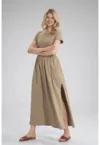 Rochie lunga -  bej - cu fanta - bumbac