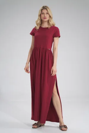 Rochie lunga burgundy - din bumbac