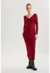 Rochie lunga cambrata cu decupaj frontal