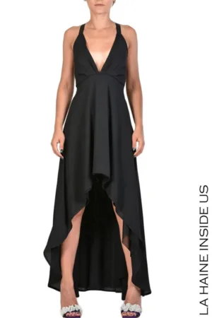 Rochie lungă cocktail - asimetrică - cu închidere fermoar la spate