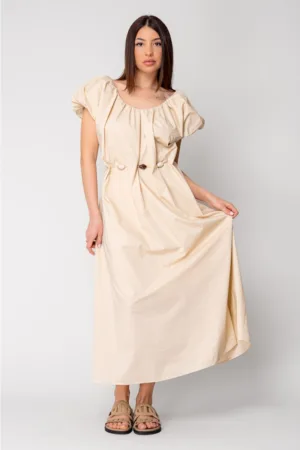 Rochie lunga cordon cu detalii ornamentale Beige 16346