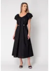 Rochie lunga cordon cu detalii ornamentale Black 16343