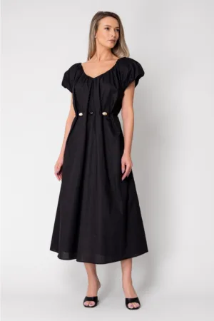 Rochie lunga cordon cu detalii ornamentale Black 16343