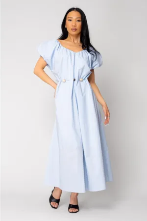 Rochie lunga cordon cu detalii ornamentale Light Blue 16339