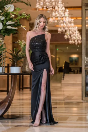 Rochie lunga cu aplicatie florala Clarice