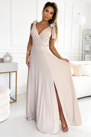 Rochie lunga cu bretele legate pe umeri -