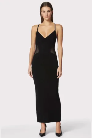 Rochie lunga cu bretele subtiri - cu decolteu in V si decupaj adanc pe spate