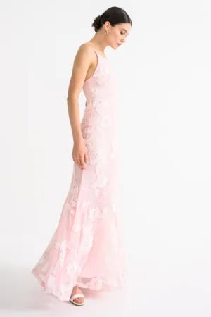 Rochie lunga cu broderie florala