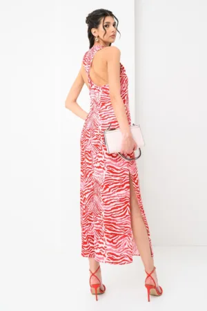 Rochie lunga cu croiala dreapta si model in dungi