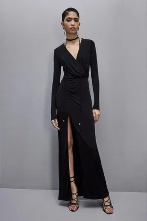 Rochie lunga cu decolteu in V si drapaje