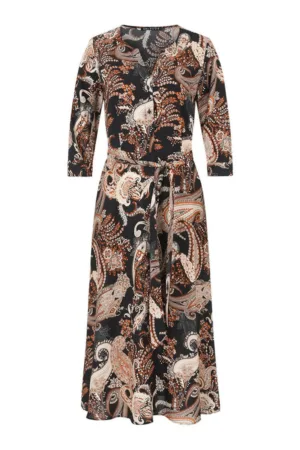 Rochie lunga cu decolteu in V si imprimeu paisley