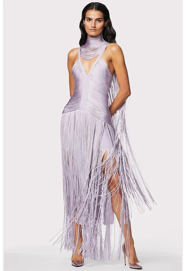 Rochie lunga cu franjuri si decolteu in V