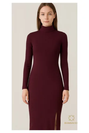 Rochie lunga cu guler si nasturi - din bumbac - pentru dame