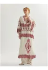 Rochie lunga cu imprimeu etnic si maneci lungi