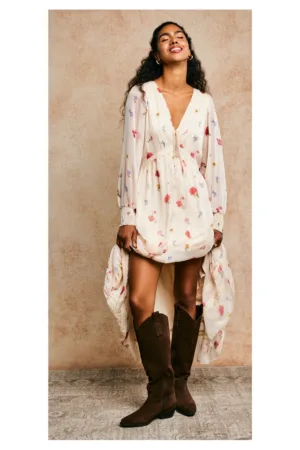 Rochie lunga cu imprimeu floral si decolteu in V Ester