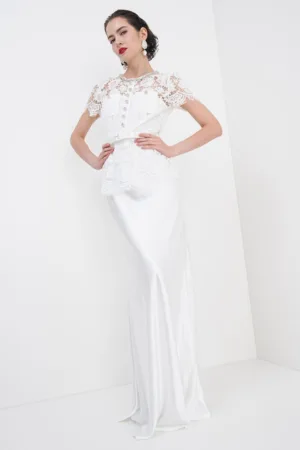 Rochie lunga cu model 2in1 si dantela florala