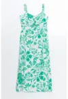 Rochie lunga cu model floral si slit lateral