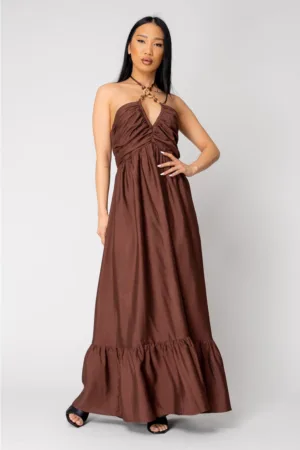 Rochie lunga cu spatele gol Brown 16436