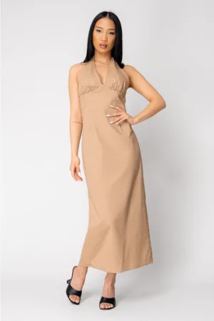 Rochie lunga cu spatele gol Brown 16594