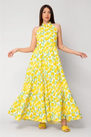Rochie lunga cu spatele gol si print lamai 15970
