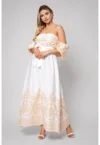 Rochie lunga cu umerii goi Off White/Cream 12736