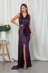 Rochie lunga de ocazie din licra satinat Reina Violet