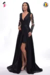 Rochie lunga de ocazie din tafta cu broderie