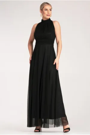 Rochie lunga de seara - neagra - poliester -