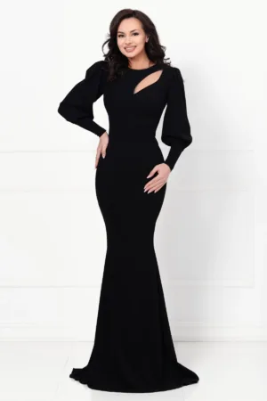 Rochie lunga de seara neagra tip sirena cu decupaj in zona bustului