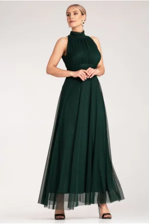 Rochie lunga de seara - verde - poliester -