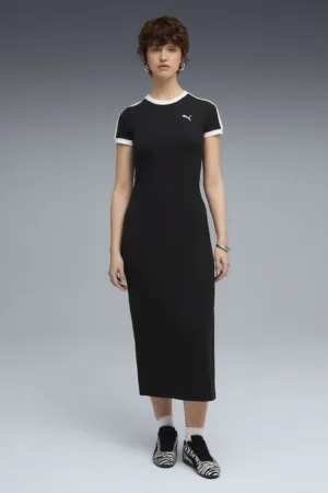 Rochie lunga din amestec de bumbac cu croiala cambrata