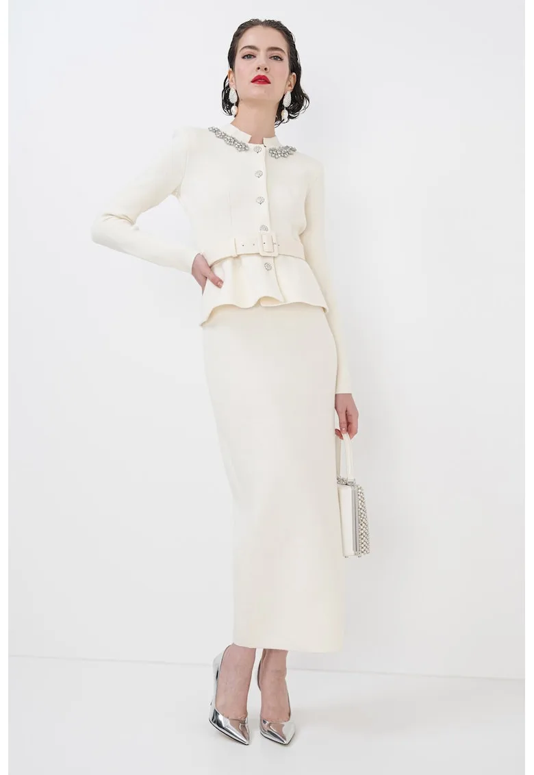 Rochie lunga din amestec de lana cu cristale decorative