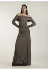 Rochie lunga din bambus cu decolteu pe umeri si maneci lungi Rossini